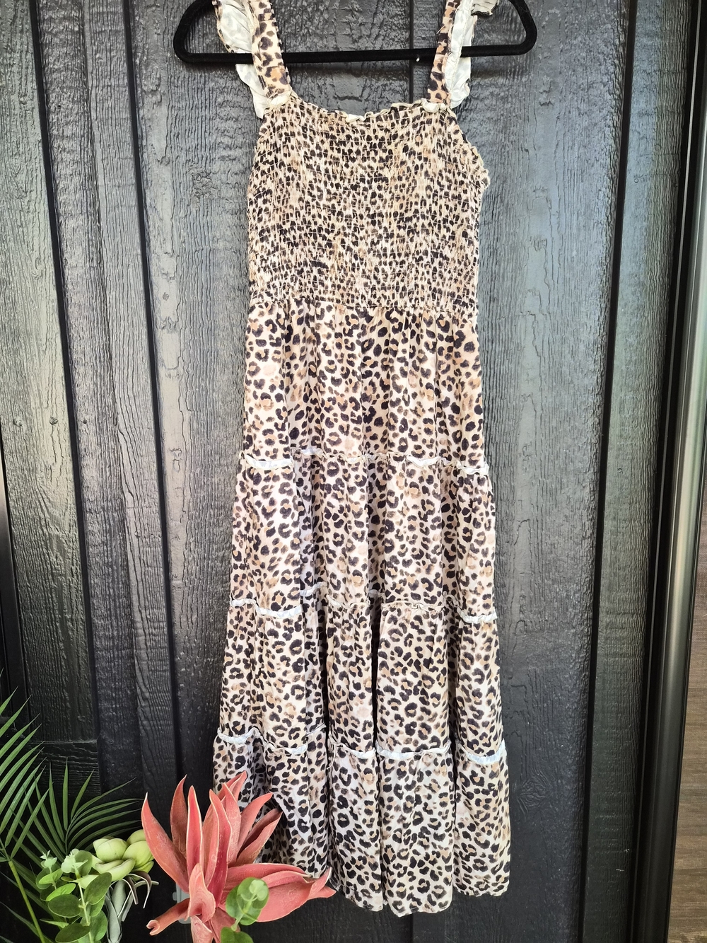 Leopard Print Tiered Maxi Dress - Beige/Black